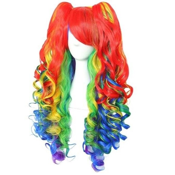 JoneTing Rainbow Wig Curly Multi-Red Synthetic Wigs Hair for Halloween Cosplay main image 6